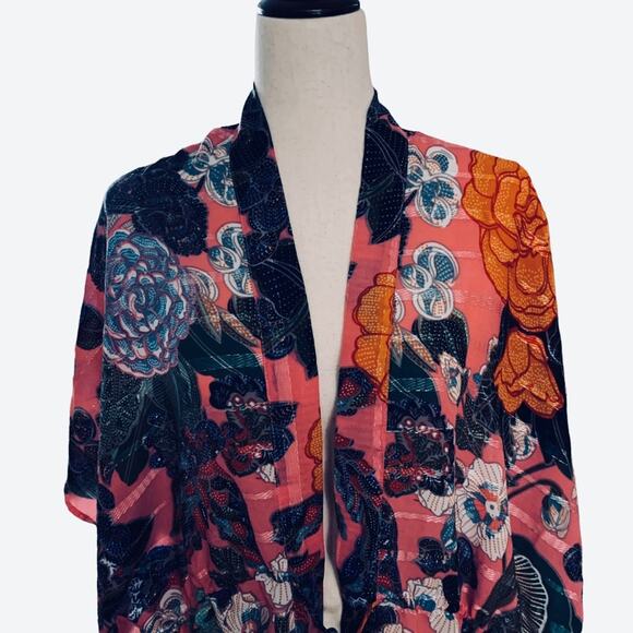 Free people enchanted blooms floral pink kimono one size - Picture 7 of 12